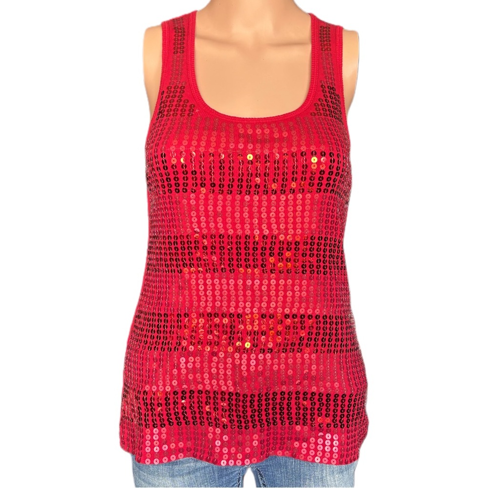 Wet Seal Red and Black Sequin Tank Top